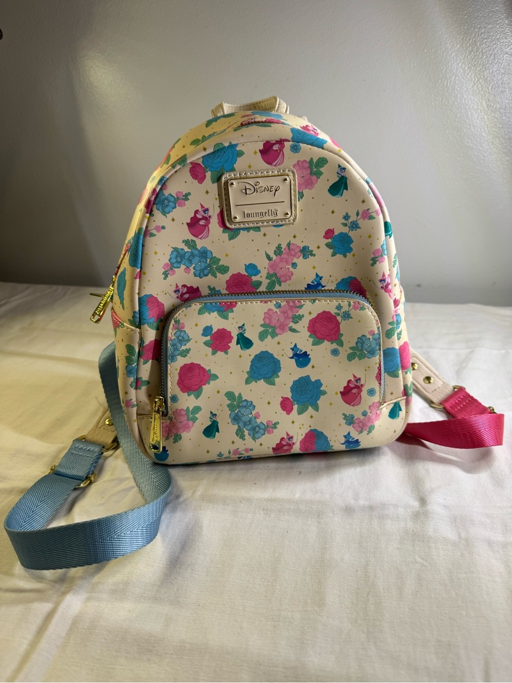 Loungefly Disney Kids Floral Mini Backpack - Cream with Pink & Blue Accents